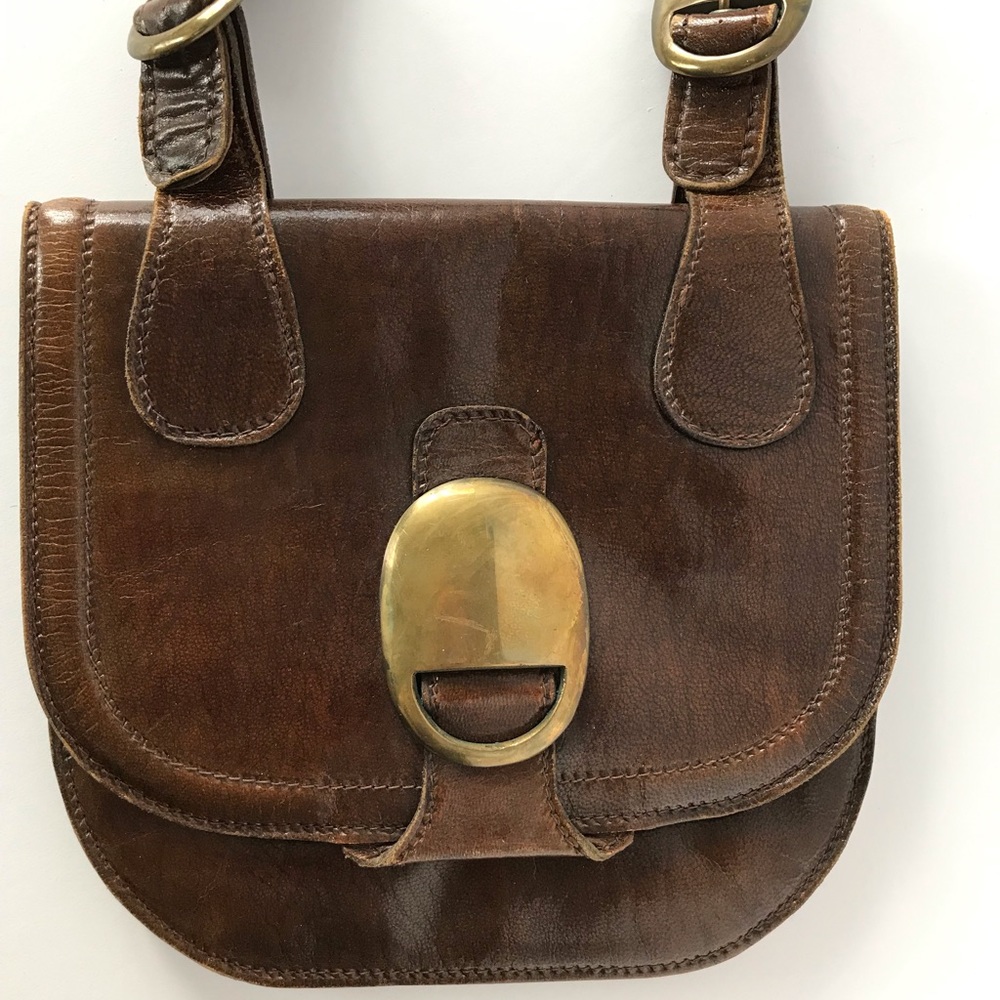 Vintage Brown Leather Shoulder Bag or Crossbody